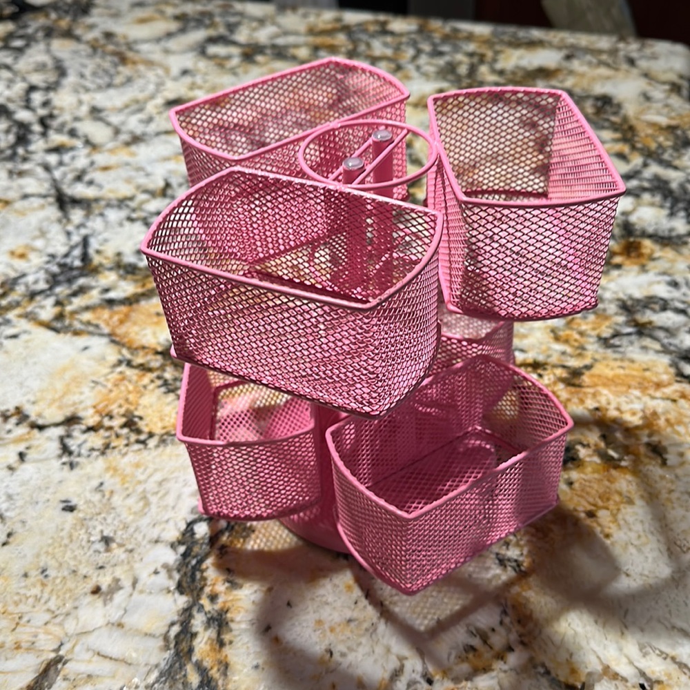 ✅ ONE LEFT! Pink ROTATING  makeup/metal caddy/storage. 6 sections. 2 levels.